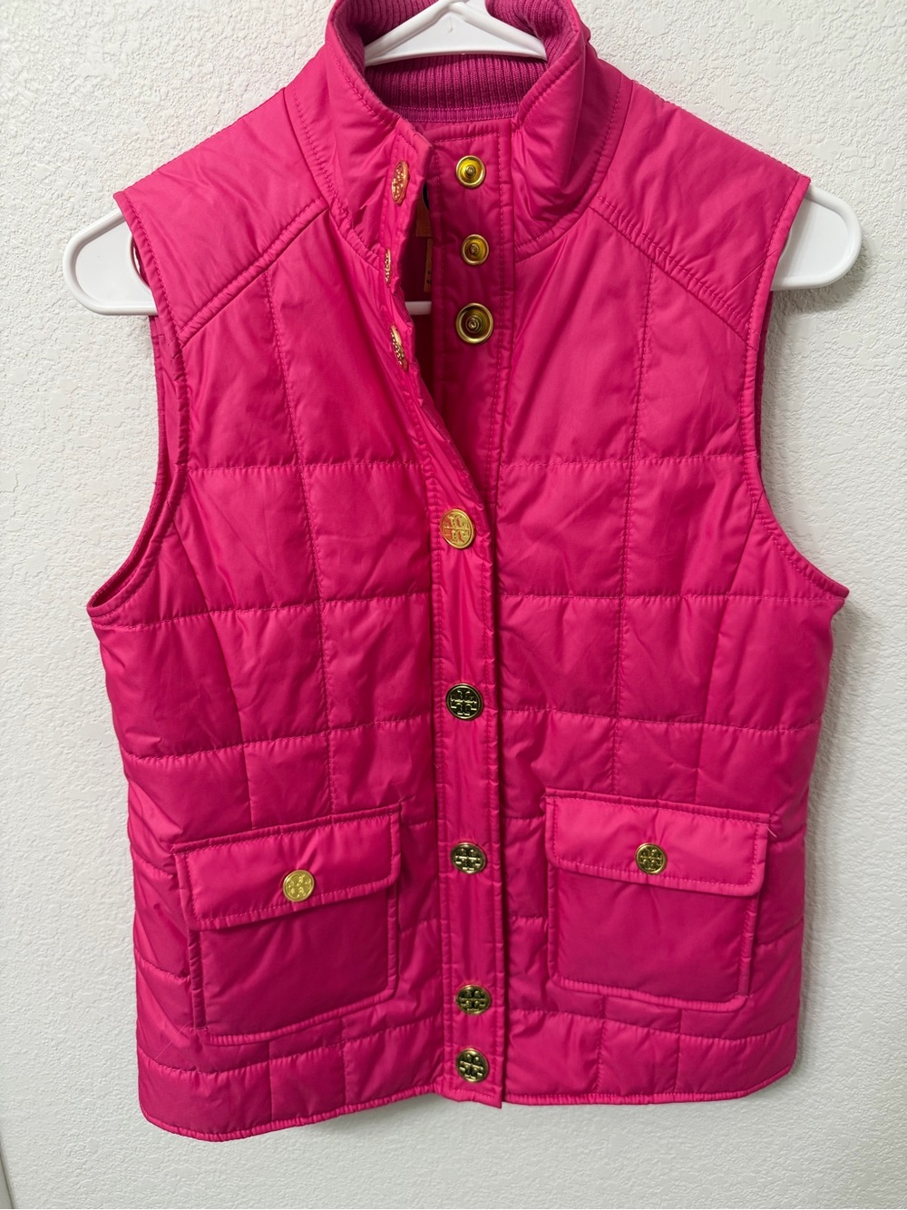 Tory Burch Hot Pink Quilted Puffer Vest Size XS With Two Pockets